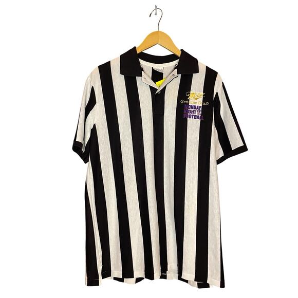 Vintage Miller Monday Night Football Striped Polo Shirt XL Athletic NFL Sporty - Picture 1 of 7